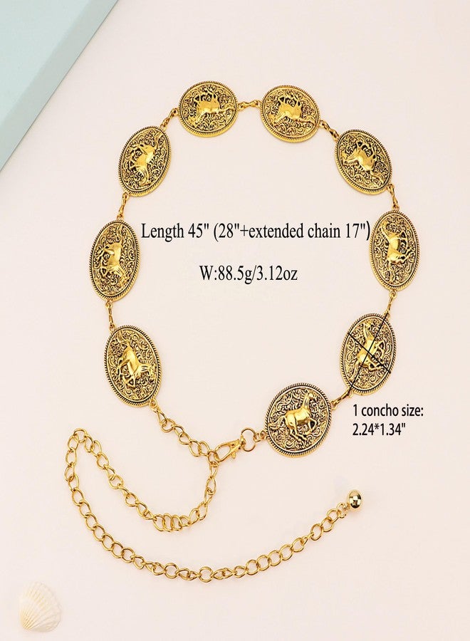 Wojgzon Western Gold Concho Belt for Women Cowgirl Metal Chain Belts for Dresses Jeans Country Concert Outfit - Image 2